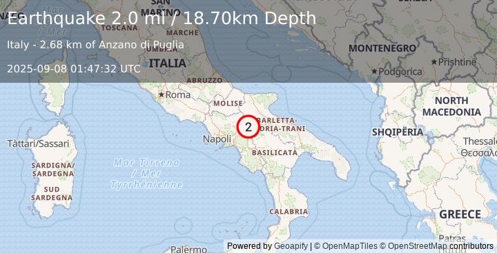 Earthquake SOUTHERN ITALY (2.0 ml) (2025-09-08 01:47:32 UTC)