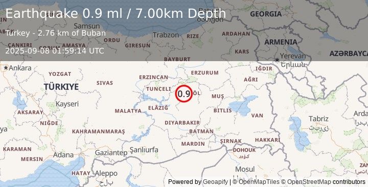 Earthquake EASTERN TURKEY (0.9 ml) (2025-09-08 01:59:14 UTC)