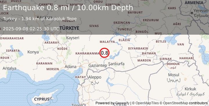 Earthquake CENTRAL TURKEY (0.8 ml) (2025-09-08 02:25:30 UTC)