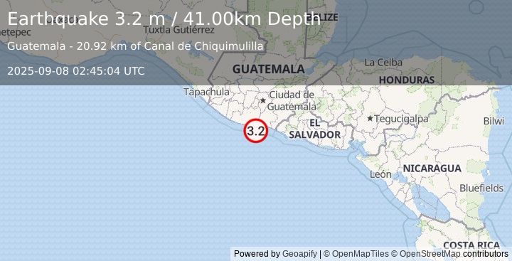 Earthquake OFFSHORE GUATEMALA (3.2 m) (2025-09-08 02:45:04 UTC)