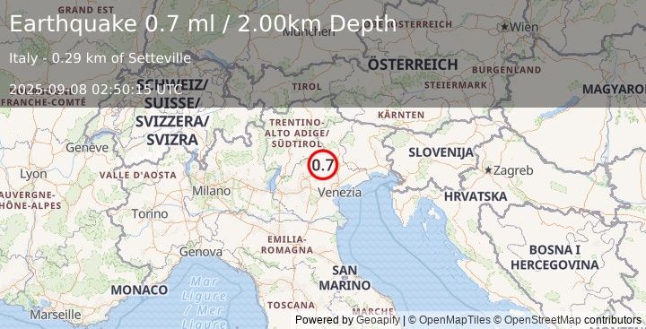 Earthquake NORTHERN ITALY (0.7 ml) (2025-09-08 02:50:15 UTC)