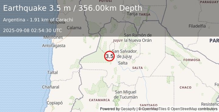 Earthquake ANTOFAGASTA, CHILE (3.2 m) (2025-09-08 02:54:42 UTC)