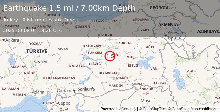 Earthquake EASTERN TURKEY (1.5 ml) (2025-09-08 04:13:26 UTC)