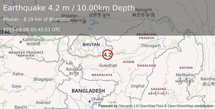 Earthquake ASSAM, INDIA (4.2 m) (2025-09-08 05:45:51 UTC)