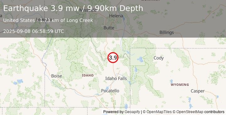 Earthquake SOUTHERN IDAHO (3.9 mw) (2025-09-08 06:58:59 UTC)