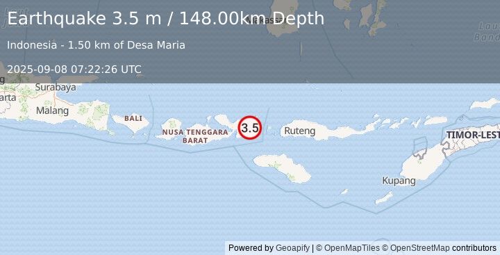 Earthquake SUMBAWA REGION, INDONESIA (3.5 m) (2025-09-08 07:22:26 UTC)