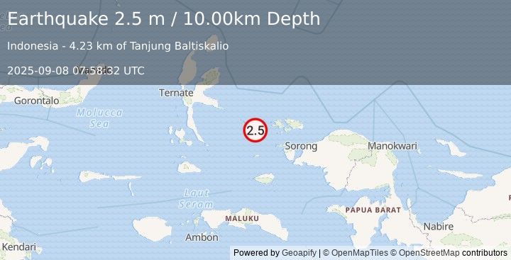 Earthquake HALMAHERA, INDONESIA (2.5 m) (2025-09-08 07:58:32 UTC)