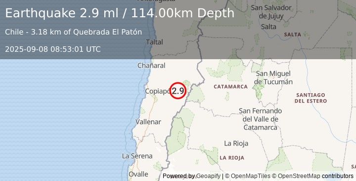 Earthquake ATACAMA, CHILE (2.9 ml) (2025-09-08 08:53:01 UTC)