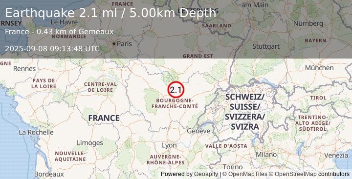 Earthquake FRANCE (2.1 ml) (2025-09-08 09:13:48 UTC)