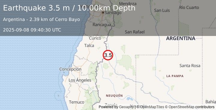 Earthquake MENDOZA, ARGENTINA (3.5 m) (2025-09-08 09:40:30 UTC)