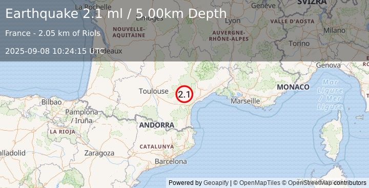 Earthquake FRANCE (2.1 ml) (2025-09-08 10:24:15 UTC)