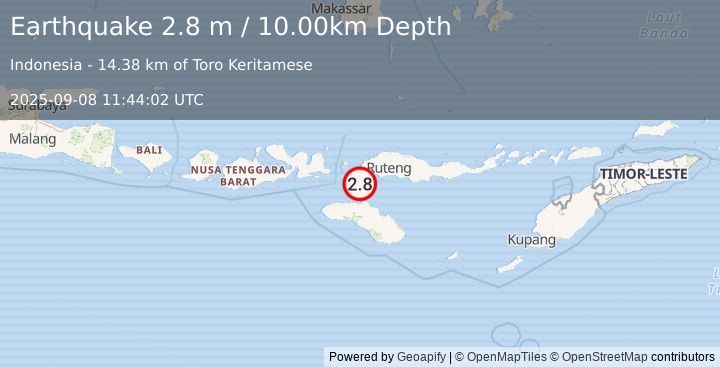 Earthquake FLORES REGION, INDONESIA (2.8 m) (2025-09-08 11:44:02 UTC)