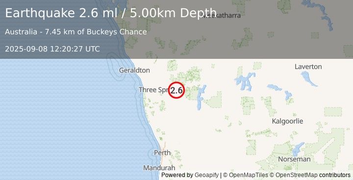 Earthquake WESTERN AUSTRALIA (2.6 ml) (2025-09-08 12:20:27 UTC)