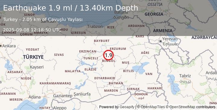 Earthquake EASTERN TURKEY (1.9 ml) (2025-09-08 12:18:50 UTC)