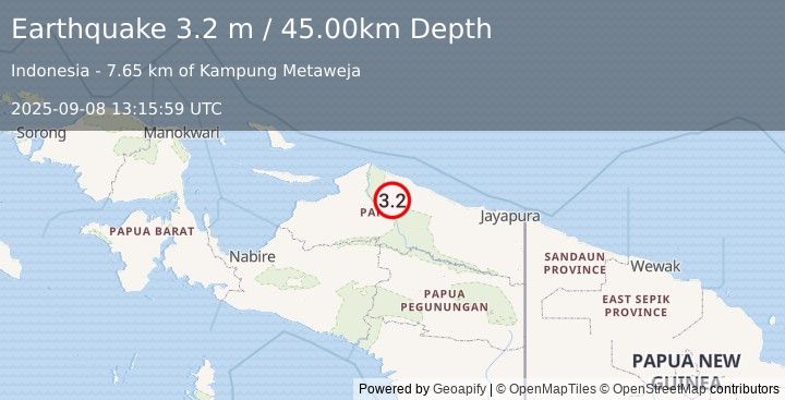 Earthquake PAPUA, INDONESIA (3.2 m) (2025-09-08 13:15:59 UTC)