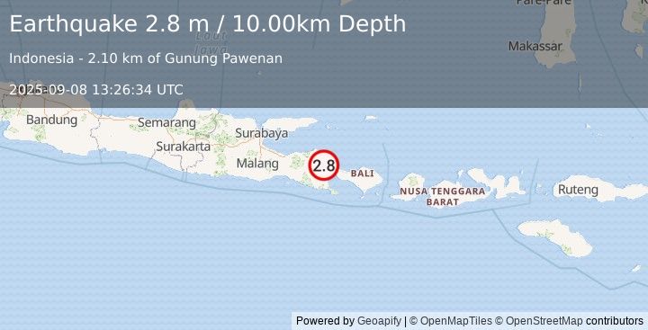 Earthquake BALI REGION, INDONESIA (2.8 m) (2025-09-08 13:26:34 UTC)