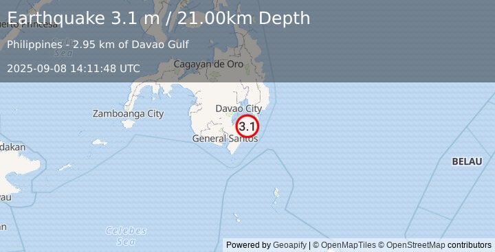 Earthquake MINDANAO, PHILIPPINES (3.1 m) (2025-09-08 14:11:48 UTC)