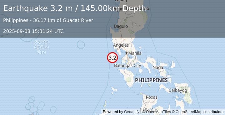 Earthquake LUZON, PHILIPPINES (3.2 m) (2025-09-08 15:31:24 UTC)