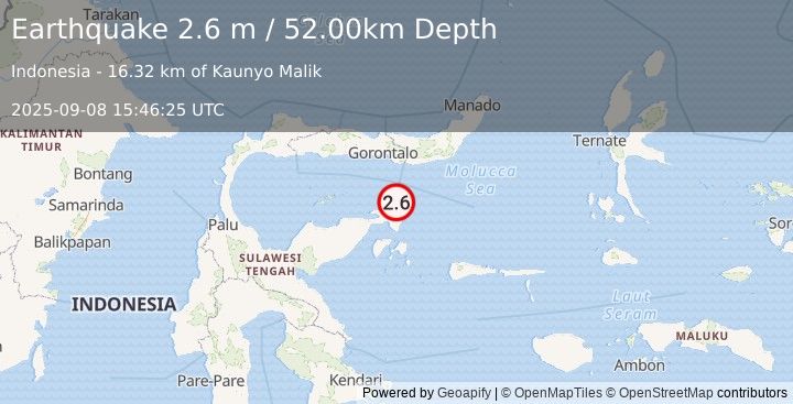 Earthquake SULAWESI, INDONESIA (2.6 m) (2025-09-08 15:46:25 UTC)