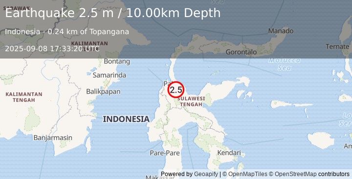 Earthquake SULAWESI, INDONESIA (2.5 m) (2025-09-08 17:33:20 UTC)