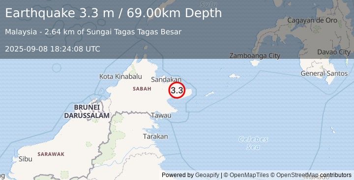 Earthquake SABAH, MALAYSIA (3.3 m) (2025-09-08 18:24:08 UTC)