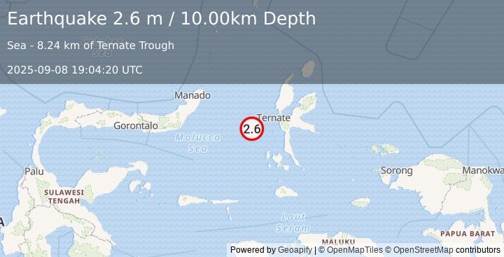 Earthquake MOLUCCA SEA (2.6 m) (2025-09-08 19:04:20 UTC)