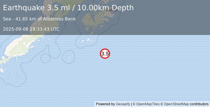 Earthquake SOUTH OF ALASKA (3.5 ml) (2025-09-08 19:33:43 UTC)