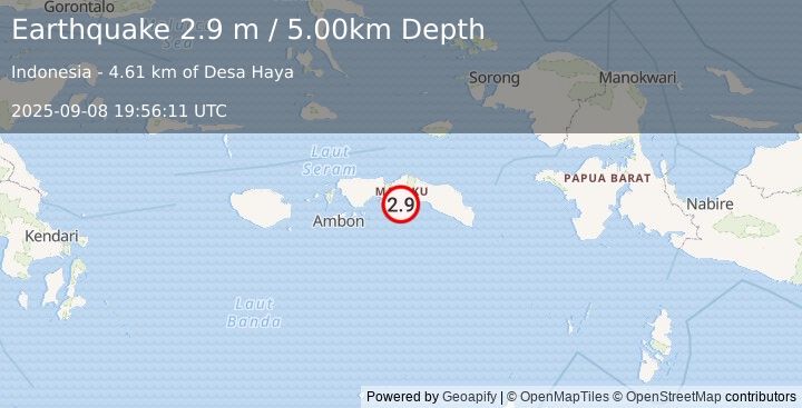 Earthquake SERAM, INDONESIA (2.9 m) (2025-09-08 19:56:11 UTC)