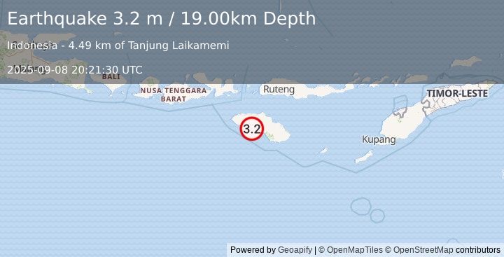 Earthquake SUMBA REGION, INDONESIA (3.2 m) (2025-09-08 20:21:30 UTC)
