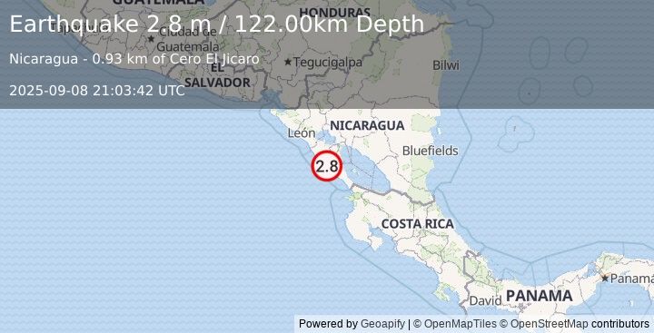 Earthquake NEAR COAST OF NICARAGUA (2.8 m) (2025-09-08 21:03:42 UTC)