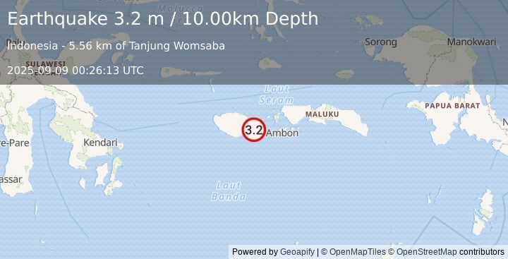 Earthquake SERAM, INDONESIA (3.2 m) (2025-09-09 00:26:13 UTC)