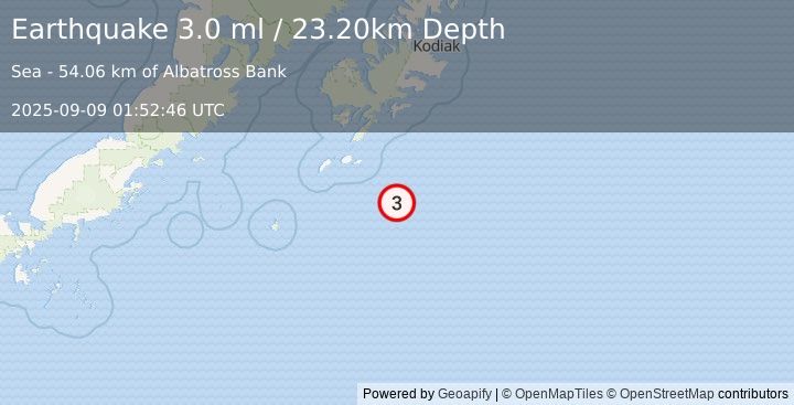Earthquake KODIAK ISLAND REGION, ALASKA (3.0 ml) (2025-09-09 01:52:46 UTC)