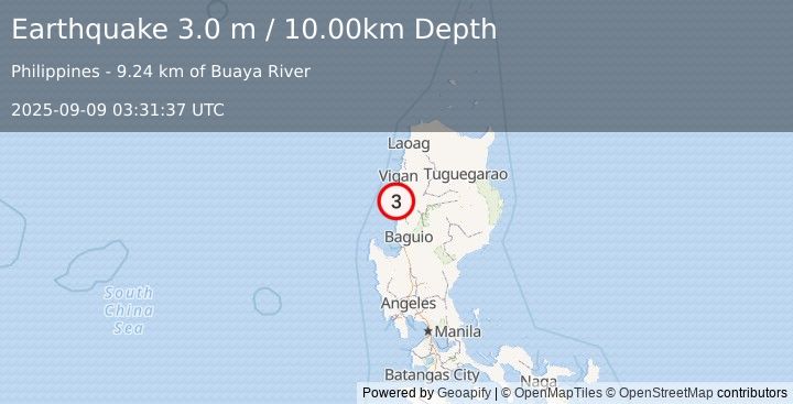 Earthquake LUZON, PHILIPPINES (3.0 m) (2025-09-09 03:31:37 UTC)