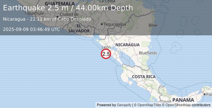 Earthquake NEAR COAST OF NICARAGUA (2.5 m) (2025-09-09 03:46:49 UTC)