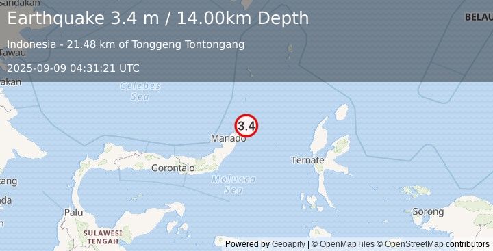Earthquake MOLUCCA SEA (3.4 m) (2025-09-09 04:31:21 UTC)