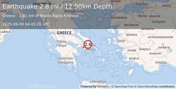 Earthquake AEGEAN SEA (2.8 ml) (2025-09-09 04:45:20 UTC)