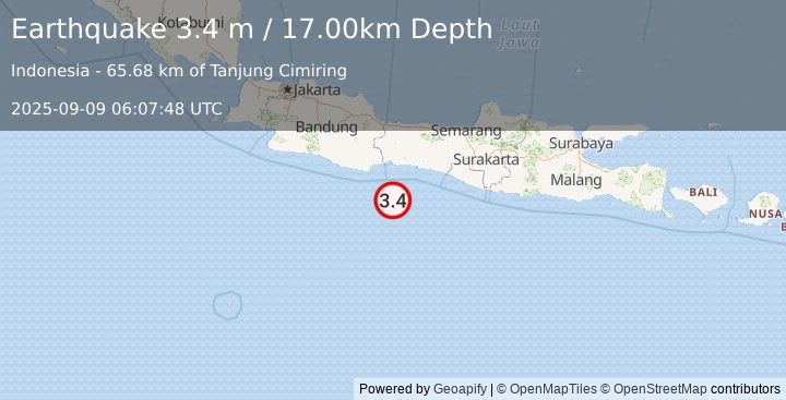 Earthquake JAVA, INDONESIA (3.4 m) (2025-09-09 06:07:48 UTC)