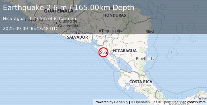 Earthquake NICARAGUA (2.6 m) (2025-09-09 06:43:48 UTC)