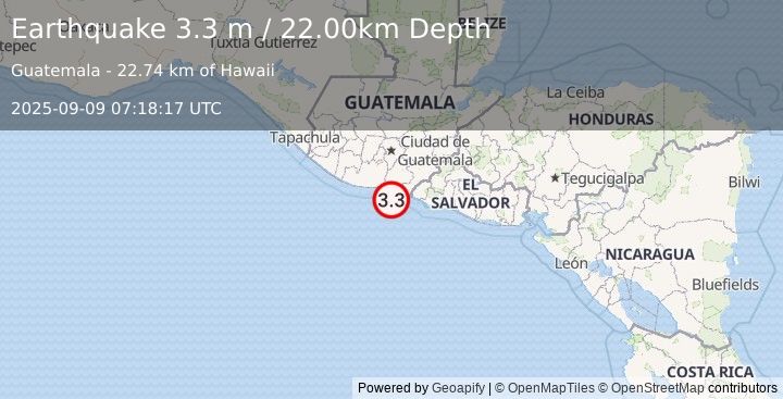 Earthquake OFFSHORE GUATEMALA (3.5 m) (2025-09-09 07:18:16 UTC)
