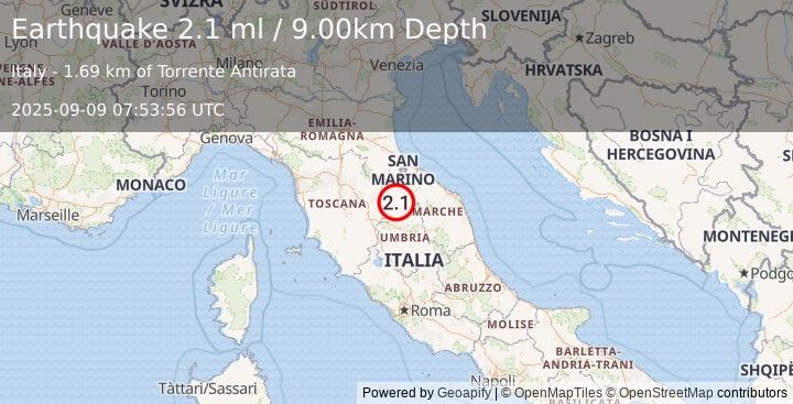 Earthquake CENTRAL ITALY (2.1 ml) (2025-09-09 07:53:56 UTC)