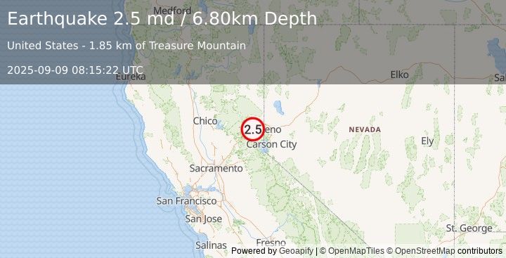 Earthquake NORTHERN CALIFORNIA (2.5 md) (2025-09-09 08:15:22 UTC)