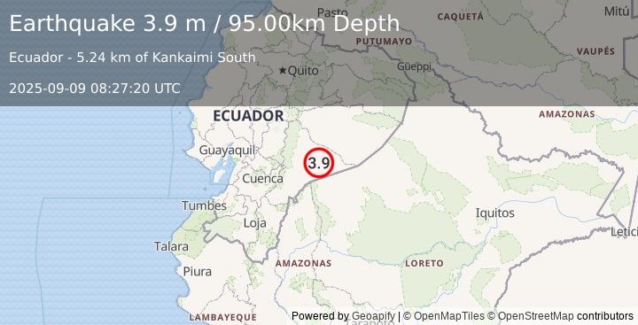 Earthquake PERU-ECUADOR BORDER REGION (3.9 m) (2025-09-09 08:27:20 UTC)