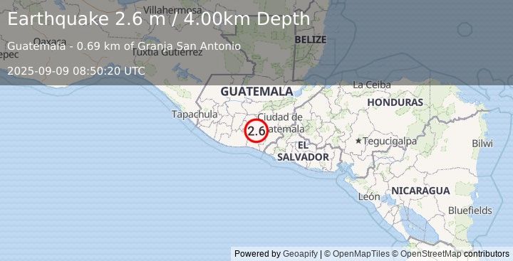 Earthquake GUATEMALA (2.6 m) (2025-09-09 08:50:20 UTC)