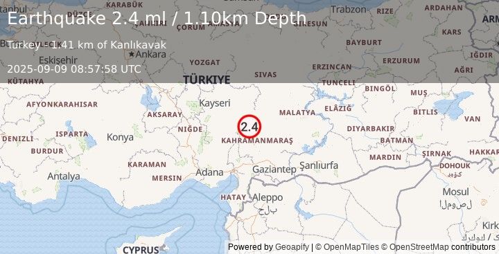 Earthquake CENTRAL TURKEY (2.4 ml) (2025-09-09 08:57:58 UTC)