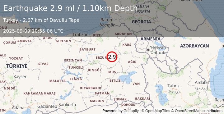 Earthquake EASTERN TURKEY (2.9 ml) (2025-09-09 10:55:06 UTC)