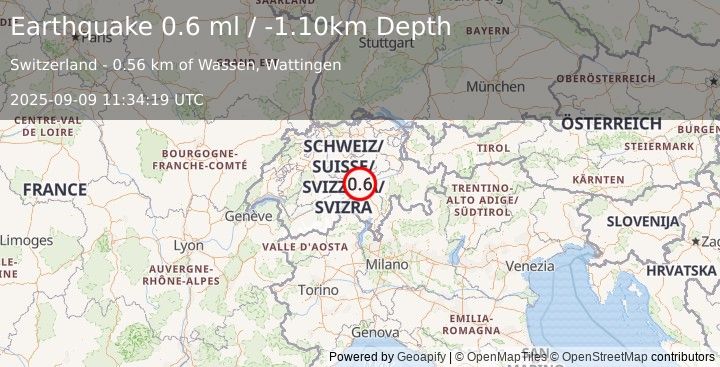 Earthquake SWITZERLAND (0.6 ml) (2025-09-09 11:34:19 UTC)