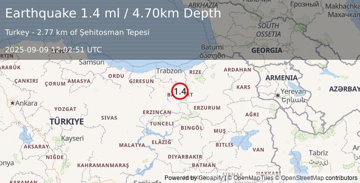 Earthquake EASTERN TURKEY (1.4 ml) (2025-09-09 12:02:51 UTC)