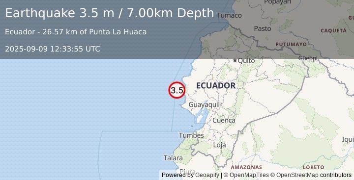 Earthquake OFF COAST OF ECUADOR (3.5 m) (2025-09-09 12:33:55 UTC)
