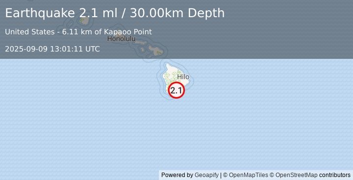 Earthquake ISLAND OF HAWAII, HAWAII (2.1 ml) (2025-09-09 13:01:11 UTC)
