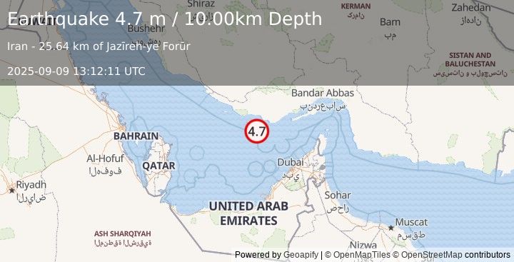 Earthquake SOUTHERN IRAN (4.7 m) (2025-09-09 13:12:11 UTC)